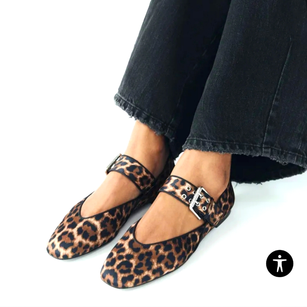 Zara Leopard Print Flats with Buckle